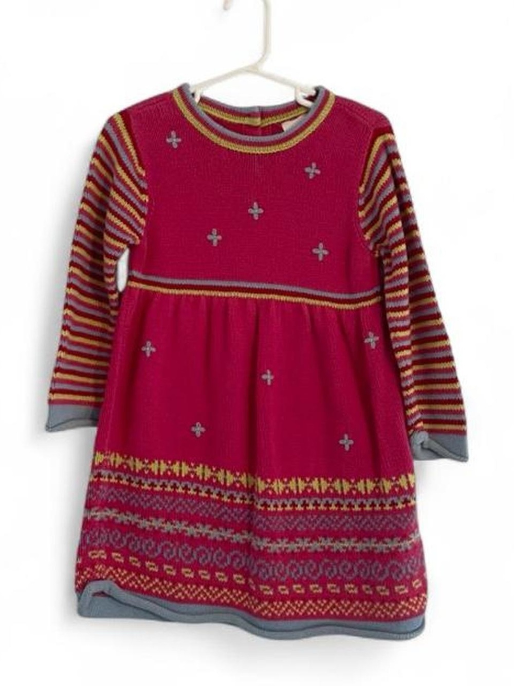 Hanna Andersson 90 cm 3T Knit Multicolor Sweater Dress Floral Stripe Embroidered